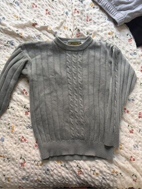Light Gray Cable Knit Crewneck Sweater